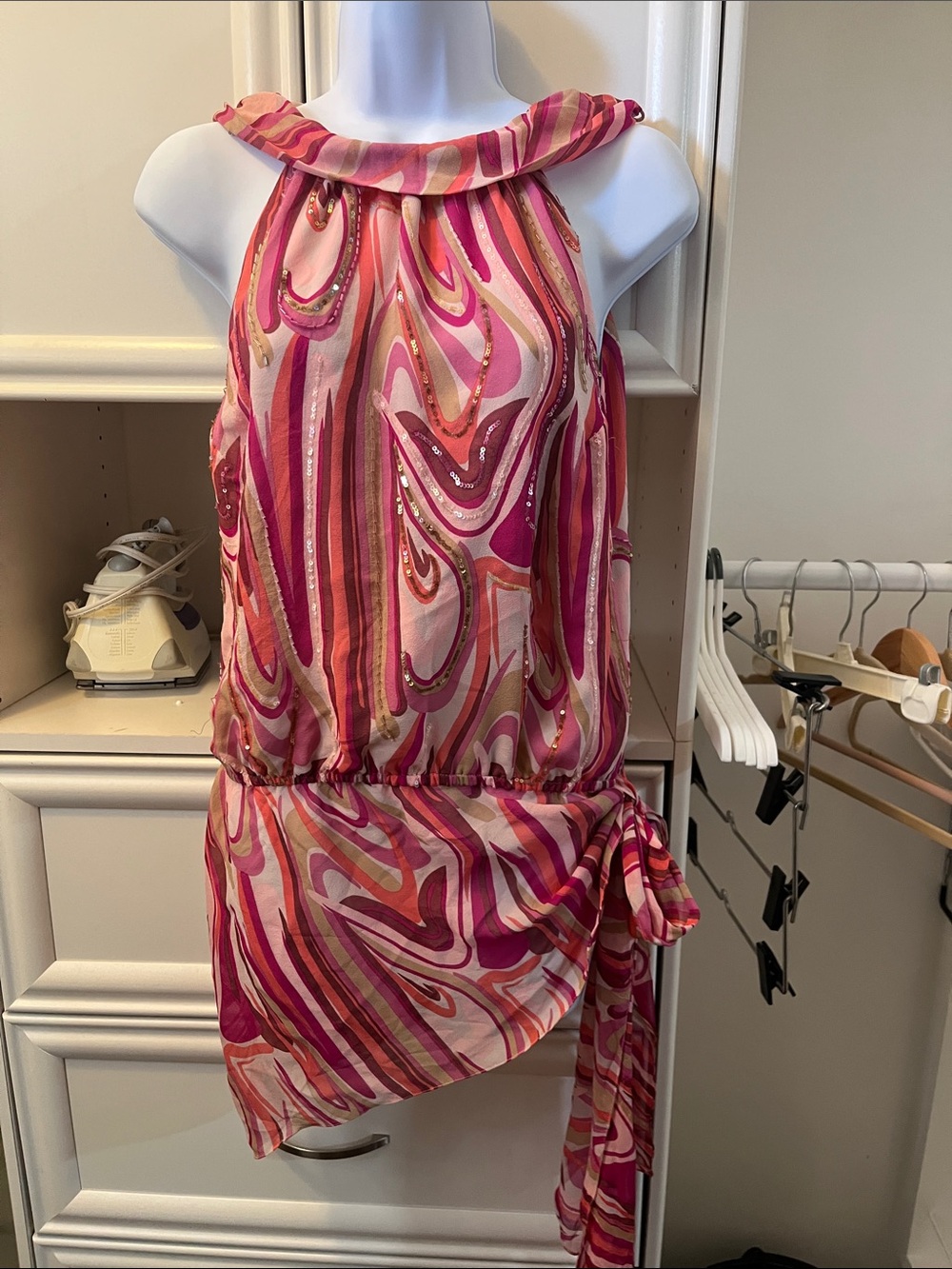 Chetta B Pink and Gold Swirl Halter Top
